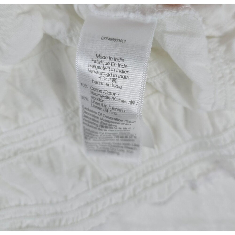Madewell Smocked Boatneck Tank Top Women White Cotton-Linen Blend Size Med - Picture 10 of 11
